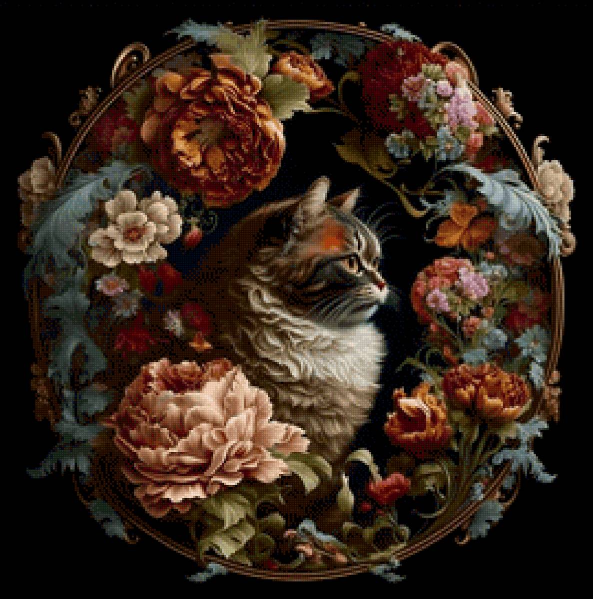 Котик в цветах 2 - кошки, цветы, животные - предпросмотр