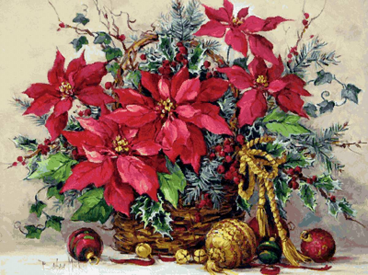 Новогодний букет - шары, праздник, рождество, новый год, цветы - предпросмотр