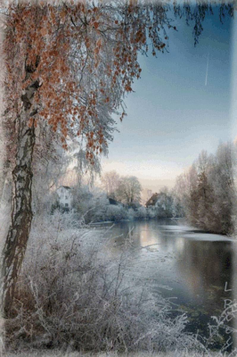 Зима - река, береза, снег - предпросмотр