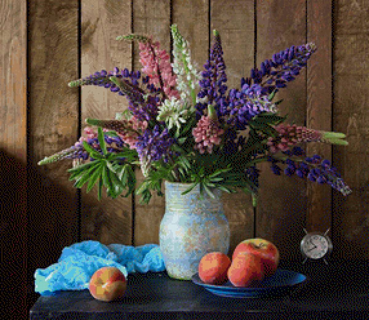 натюрморт цветов я фруктами - натюрморт, цветы, фрукты - предпросмотр