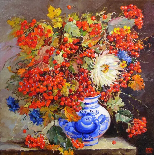Букет калины - ваза, букет, гжель, ягоды, калина - оригинал