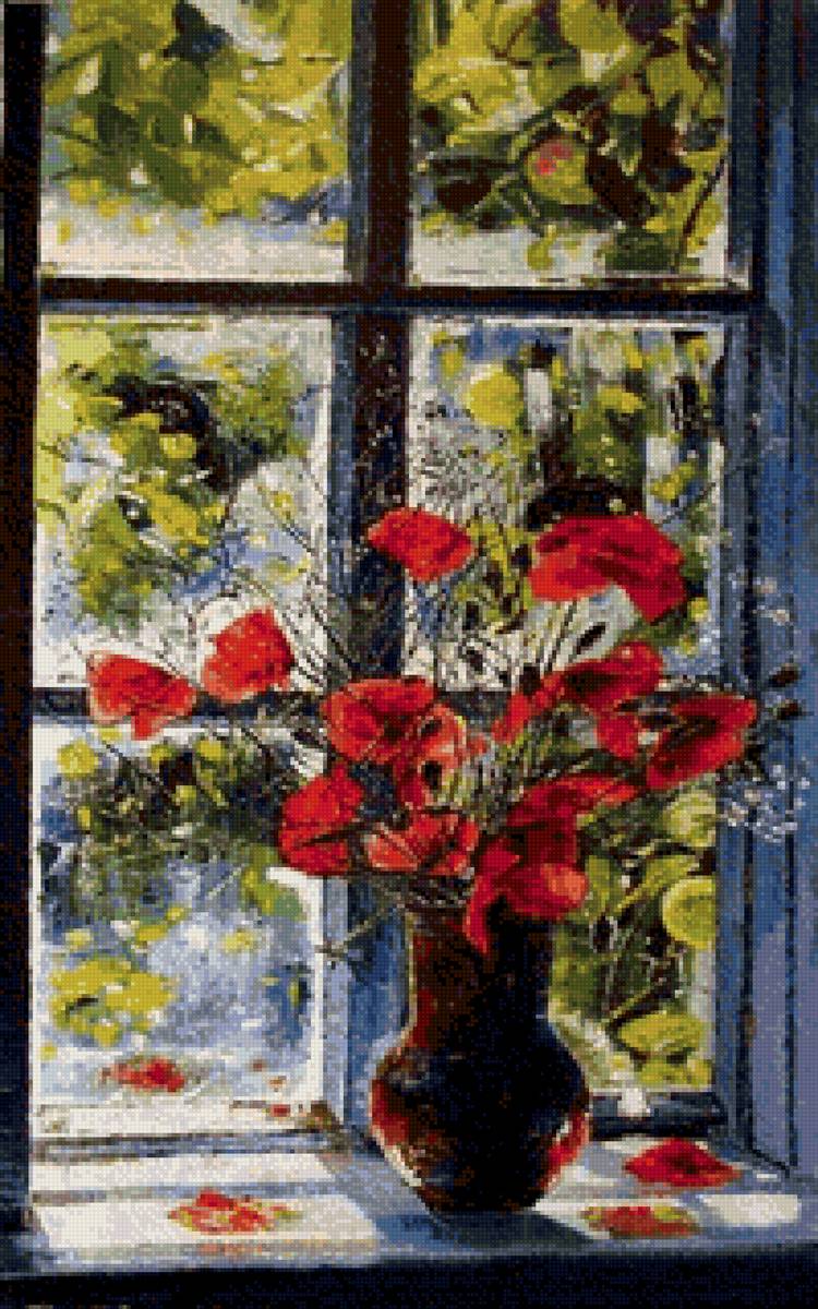 Маки на окне - предпросмотр