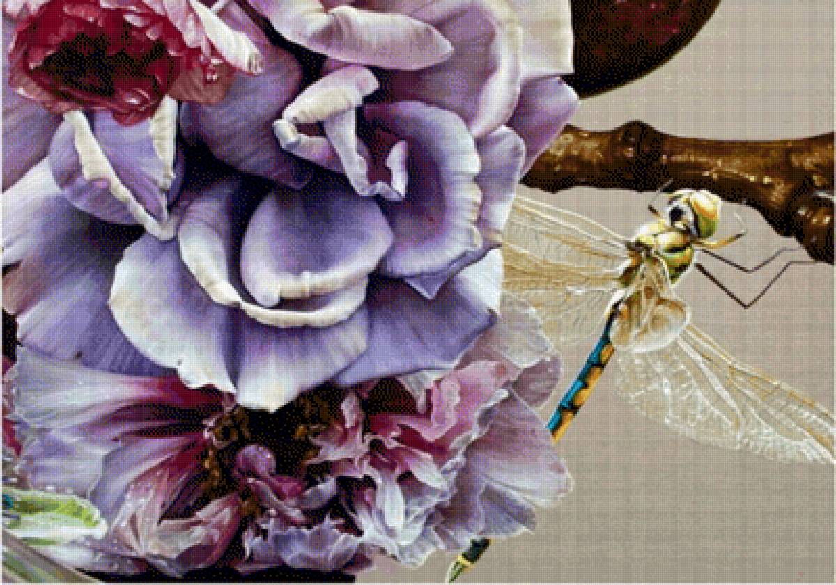 Anne Middleton - стрекоза, цветы - предпросмотр