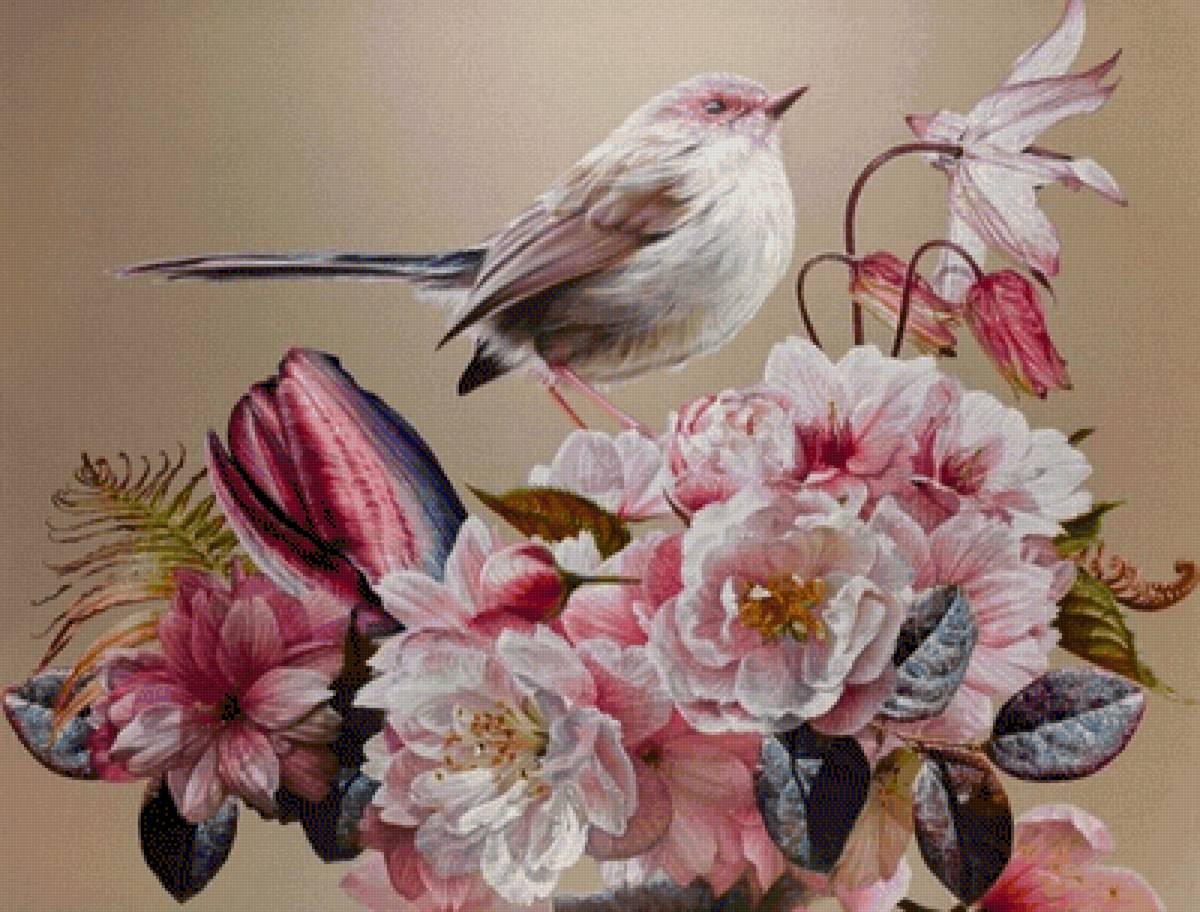 Anne Middleton - птица, цвеы - предпросмотр