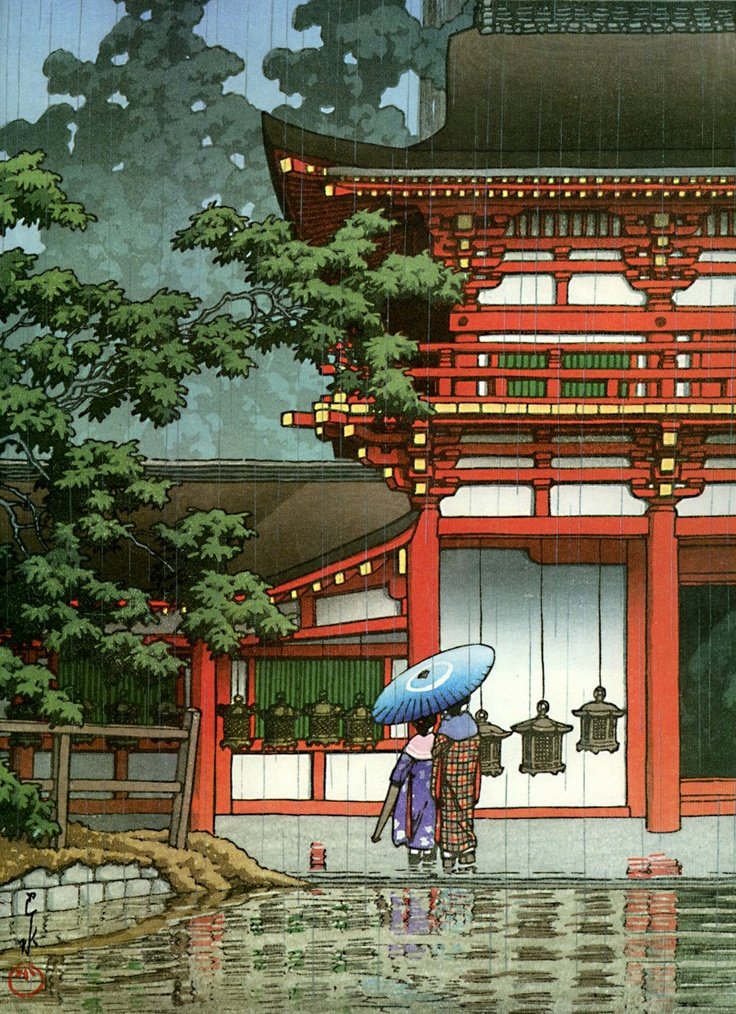 Японский стиль - храм, люди, япония, дождь, буддизм - оригинал