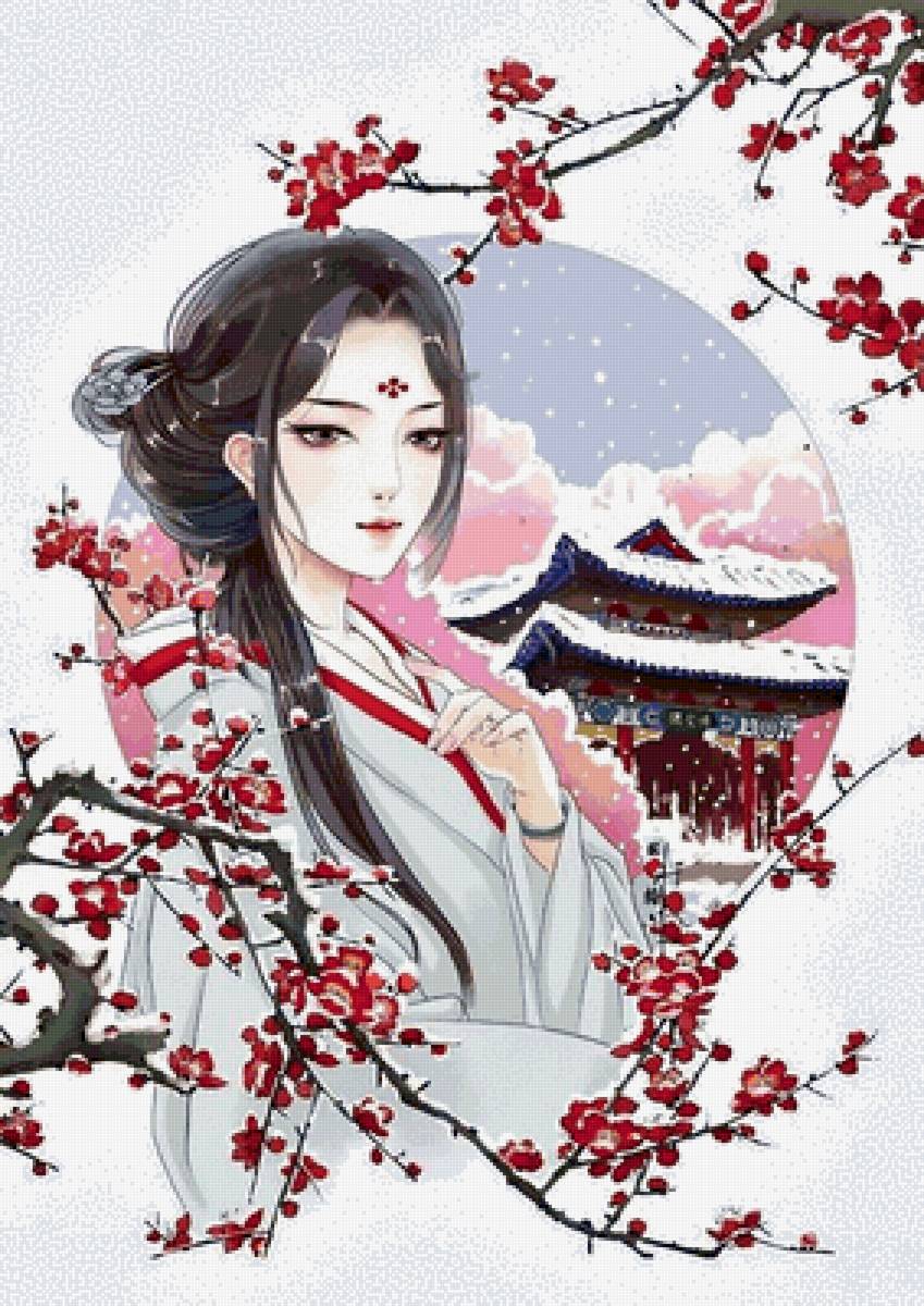 Японский стиль - японка, азия, девушка, портрет - предпросмотр