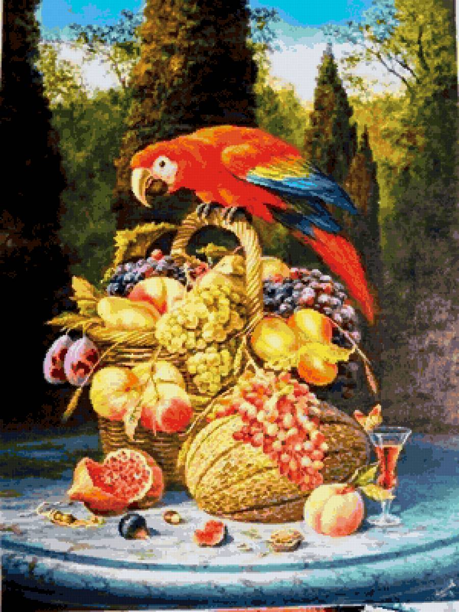 №2610648 - попугай, натюрморт, фрукты - предпросмотр