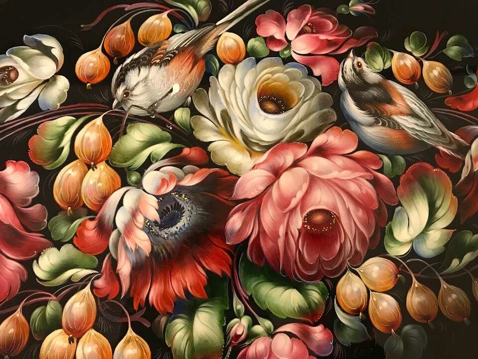 №2610988 - цветы, жостово, птицы - оригинал