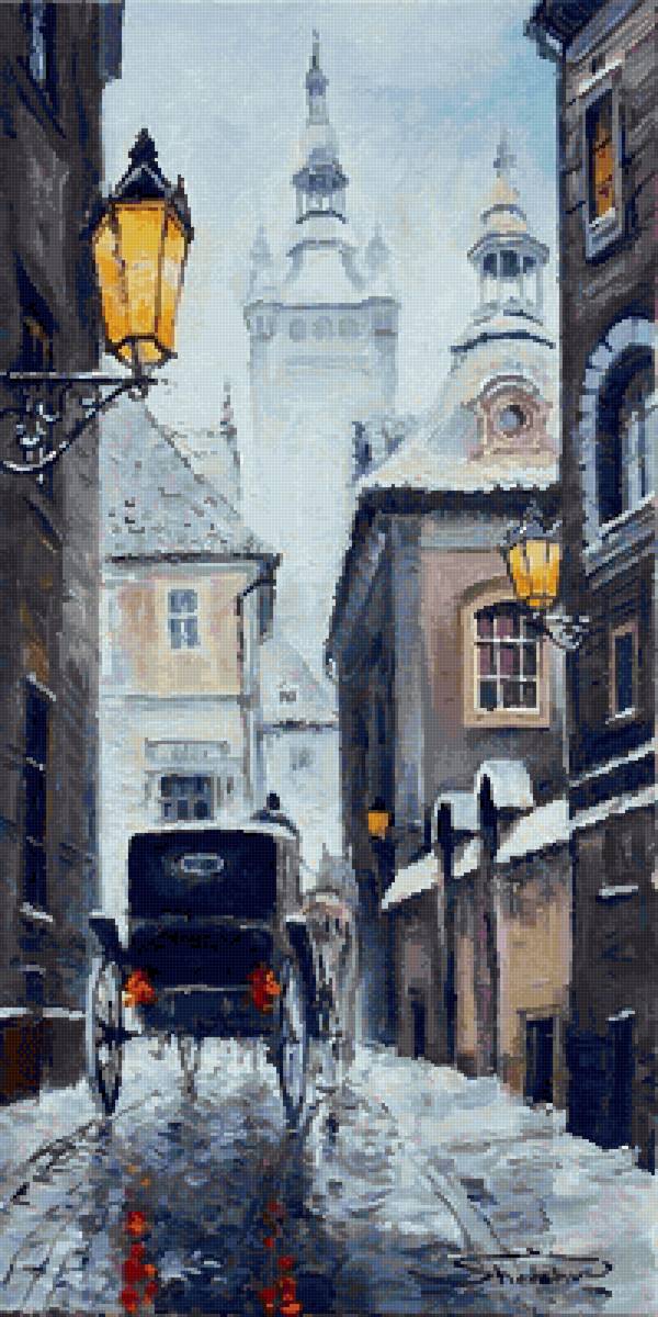 Прага - улица, город, акварель - предпросмотр