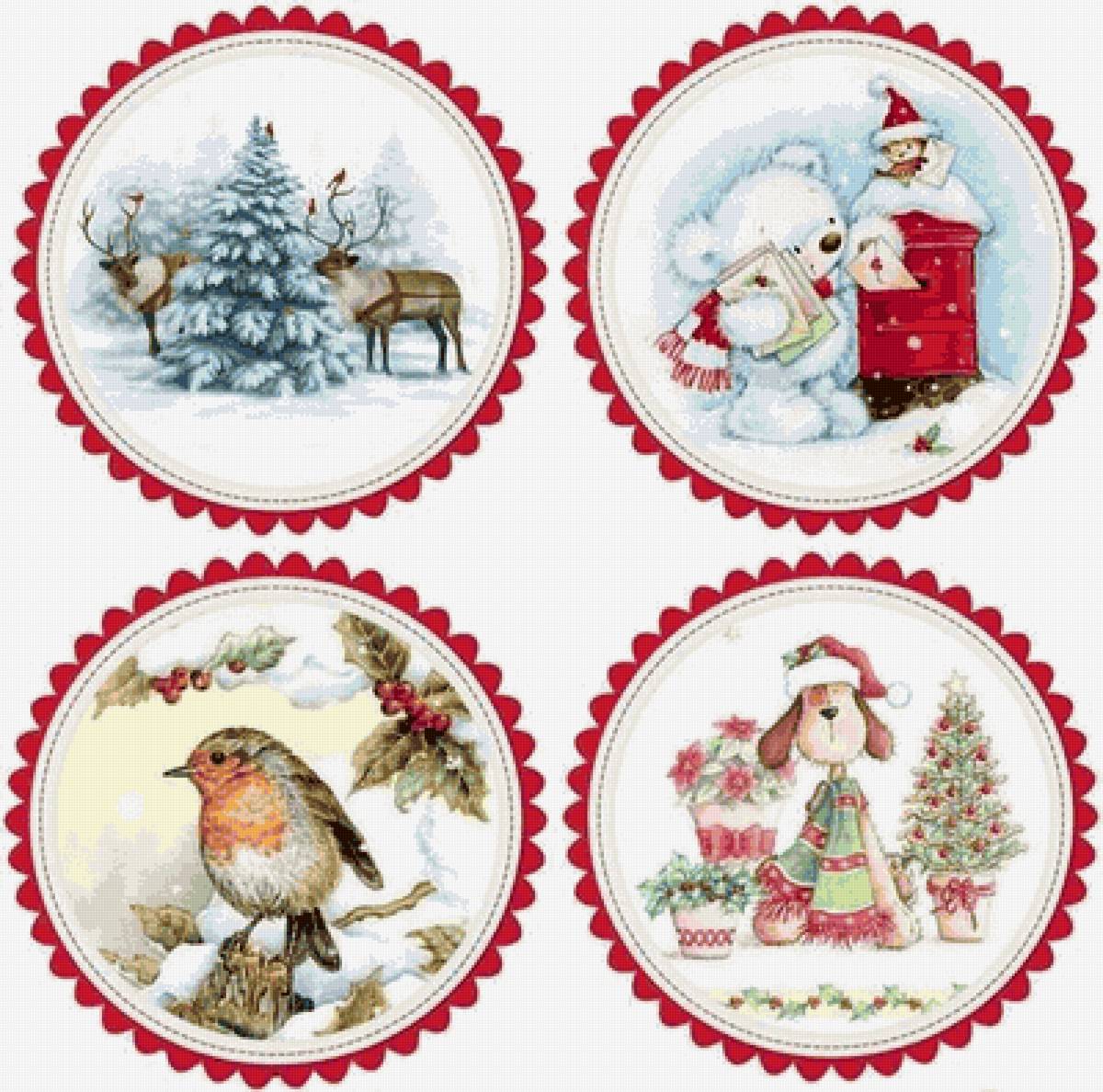 Новогодние картинки в наборе - зверята, зима, праздник - предпросмотр