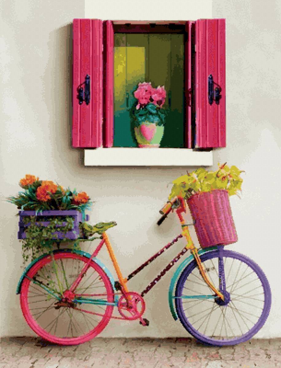 Весна - окно, велосипед, весна, цветы - предпросмотр