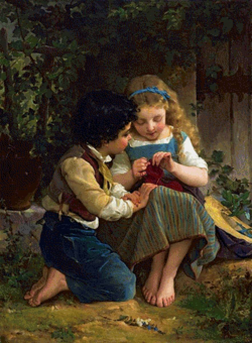 Эмиль Мунье. Особый момент. - рукодельница, мальчик, девочка, детство, дети - предпросмотр