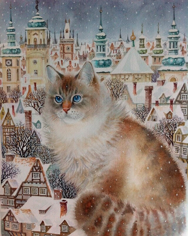 Котик 1 - снег, дома, кот, зима - оригинал