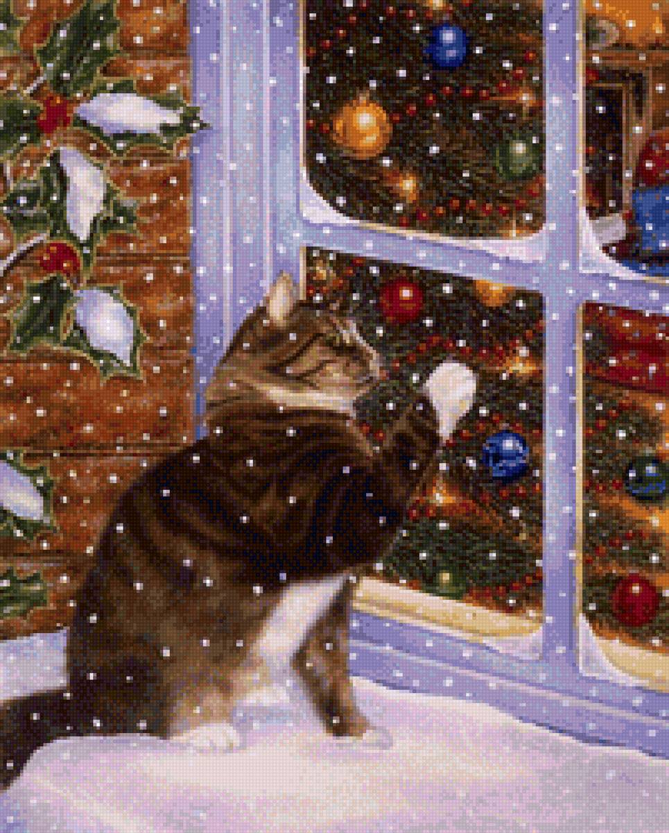 кот - снег, окно, кот, зима - предпросмотр