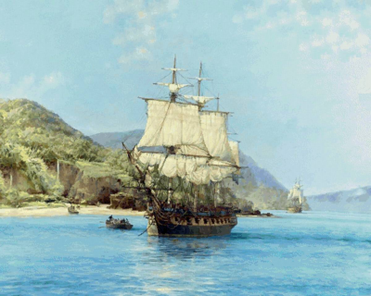 Бухта - пейзаж, корабль, море - предпросмотр