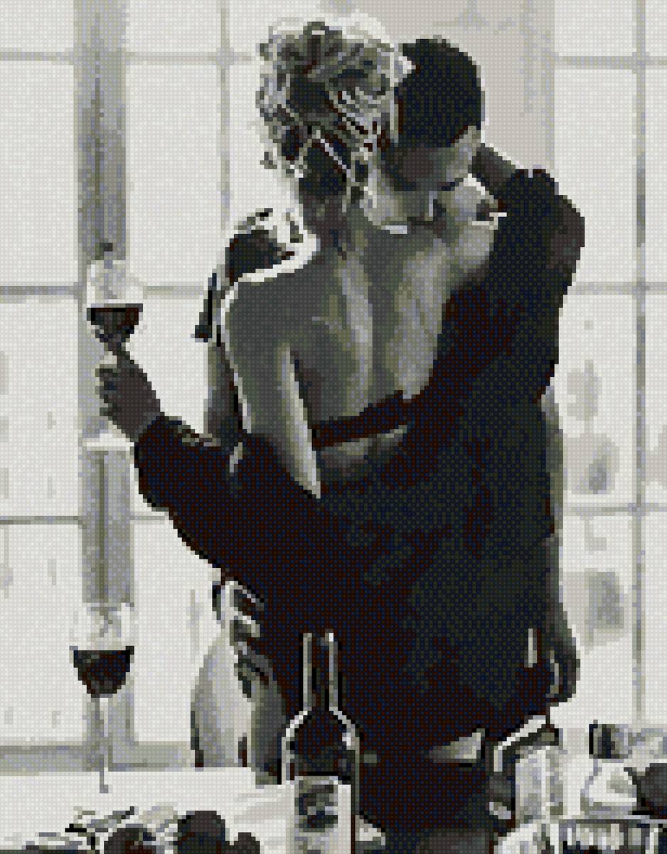 двое на кухне - романтика, двое, вместе, кухня, вино, любовь, страсть - предпросмотр