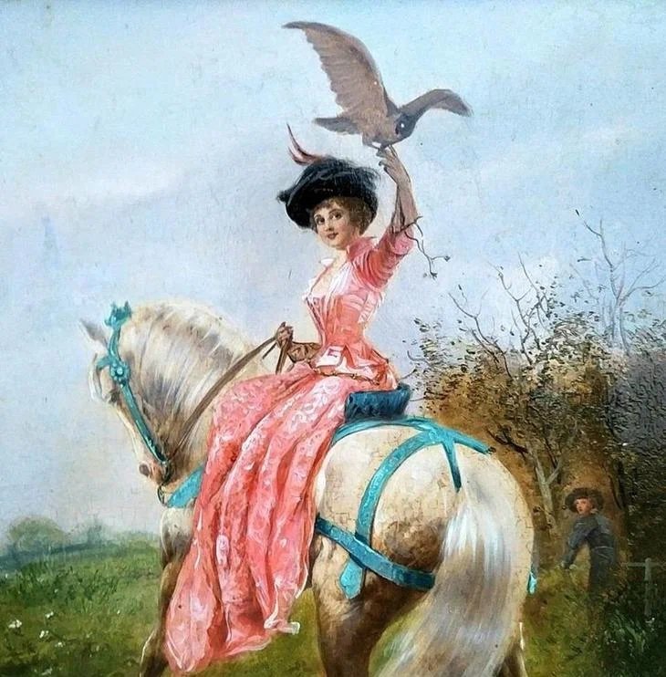 Прекрасная охотница - девушка, сокол, лошадь - оригинал