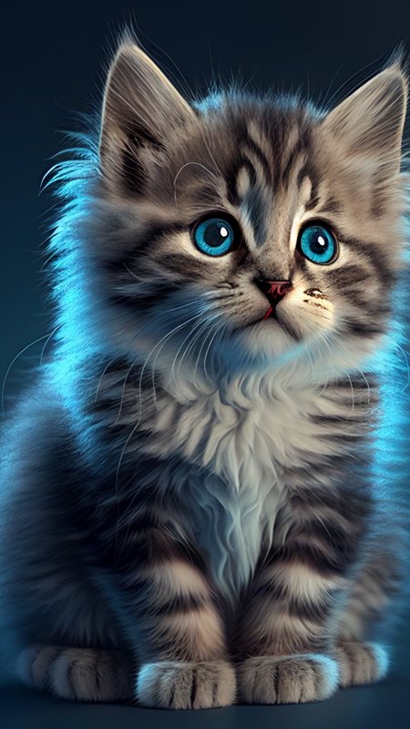 Котенок в синем свете - кошка - оригинал