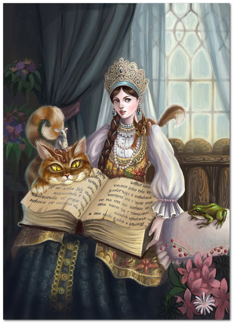 Из серии"Сказка" - дворянка, корона, книга, комната, животные, девушка - оригинал