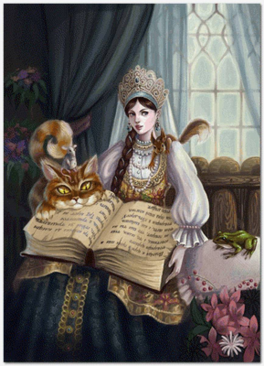 Из серии"Сказка" - книга, девушка, комната, животные, дворянка, корона - предпросмотр
