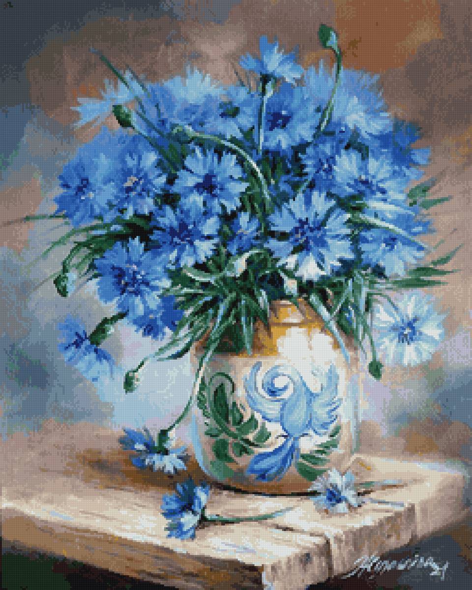 Васильки - васильки, цветы, ваза, букет - предпросмотр