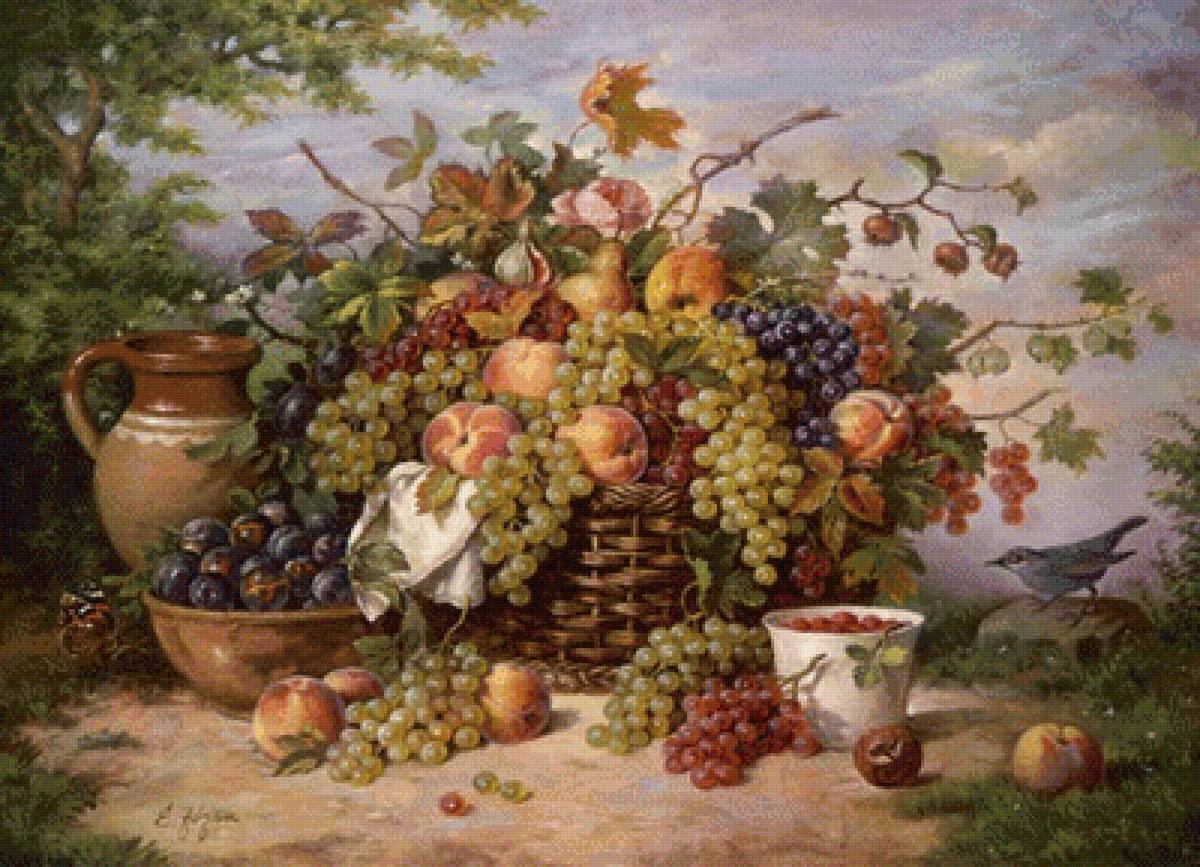 Натюрморт - персик, виноград, яблоки - предпросмотр
