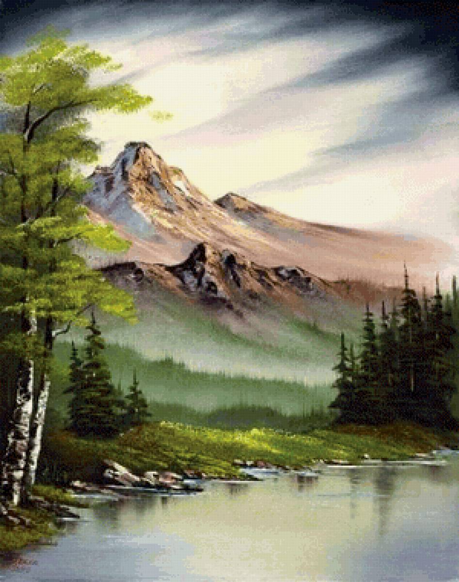 Горный пейзаж - лес, горы, озеро - предпросмотр