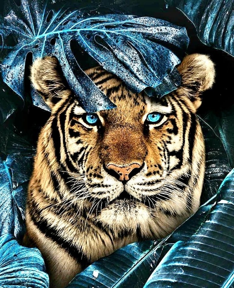 Тигр в джунглях - тигр, джунгли, монстера - оригинал