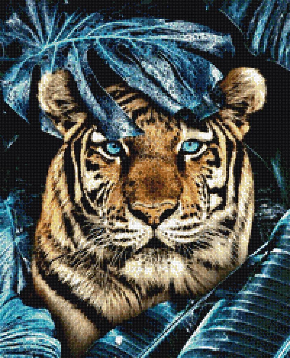 Тигр в джунглях - монстера, тигр, джунгли - предпросмотр