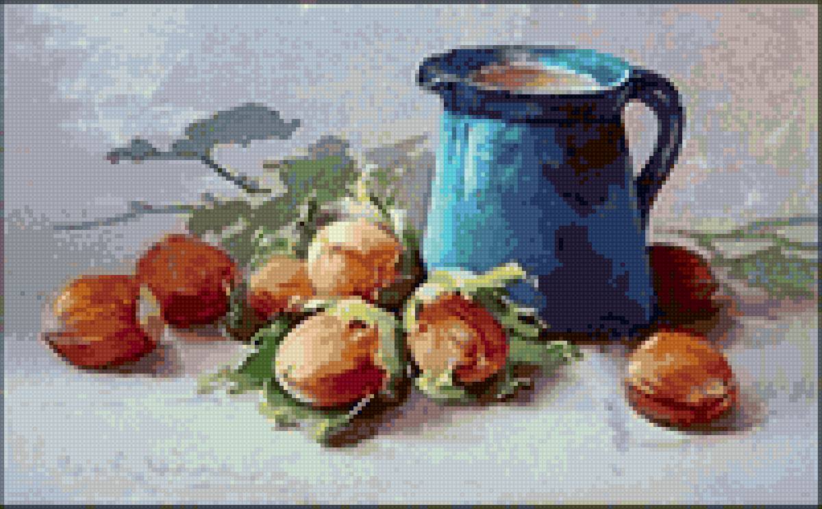 Катарина Кляйн, синий кувшин с орехами - натюрморт, катарина кляйн, орехи - предпросмотр