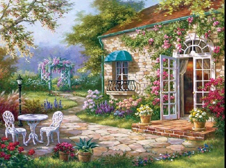 загородный дом - дом, пейзаж, цвета - оригинал
