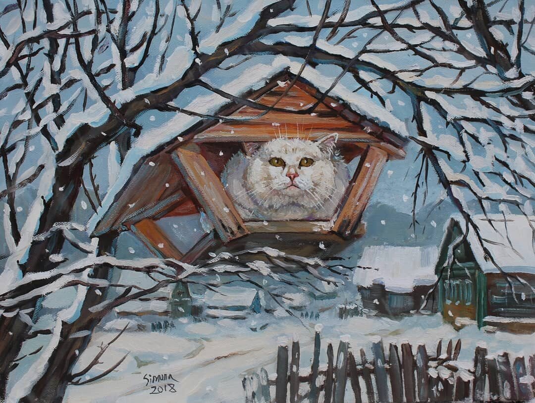кот - снег, кот, зима - оригинал