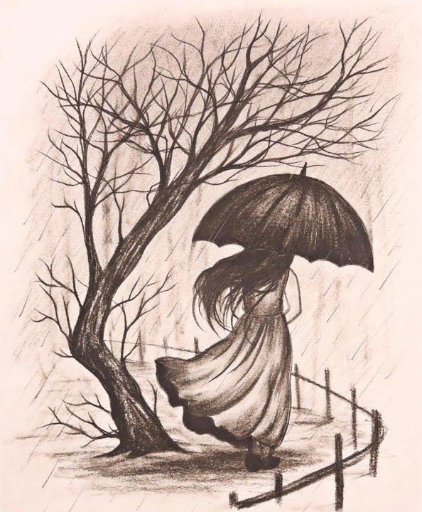 Девушка с зонтиком - дождь, девушка - оригинал