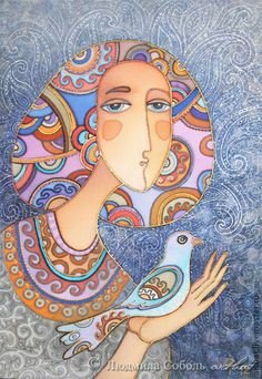 Картина. Людмила Соболь - девушк, примитив - оригинал