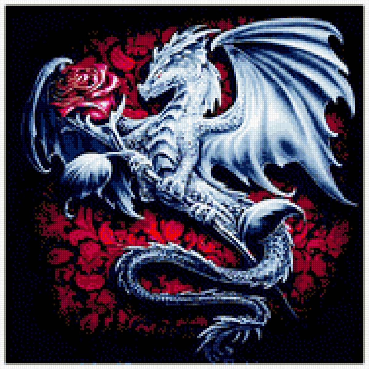 Дракон - красный фон, дракон, роза, голубой дракон - предпросмотр