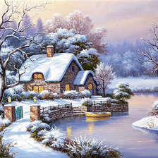 Сунг Ким. Зимний пейзаж с домом