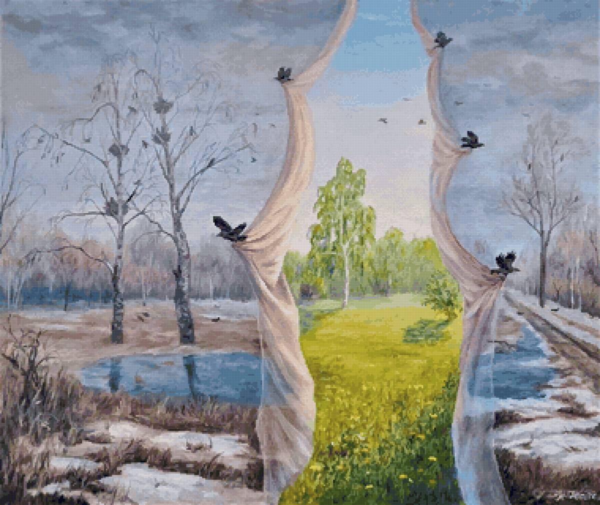 Прилетели грачи - лето, природа, картина, весна - предпросмотр