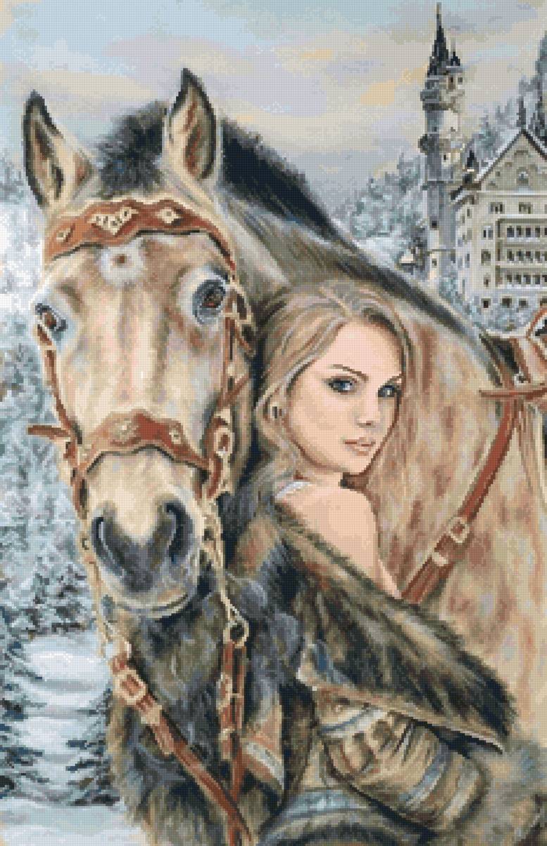 Рапунцель и Максимус - замок, зима, девушка, лошадь - предпросмотр