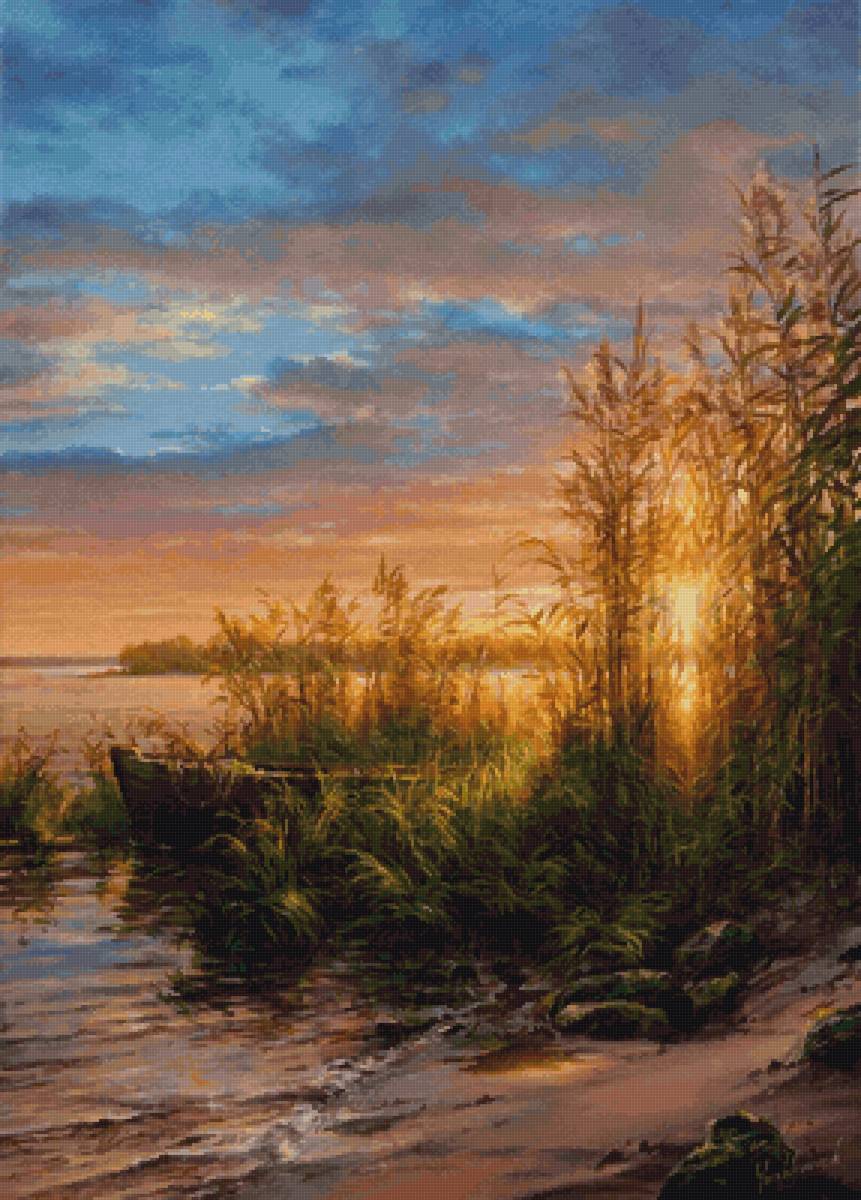 На закате - лето, озеро, красота, вечер - предпросмотр