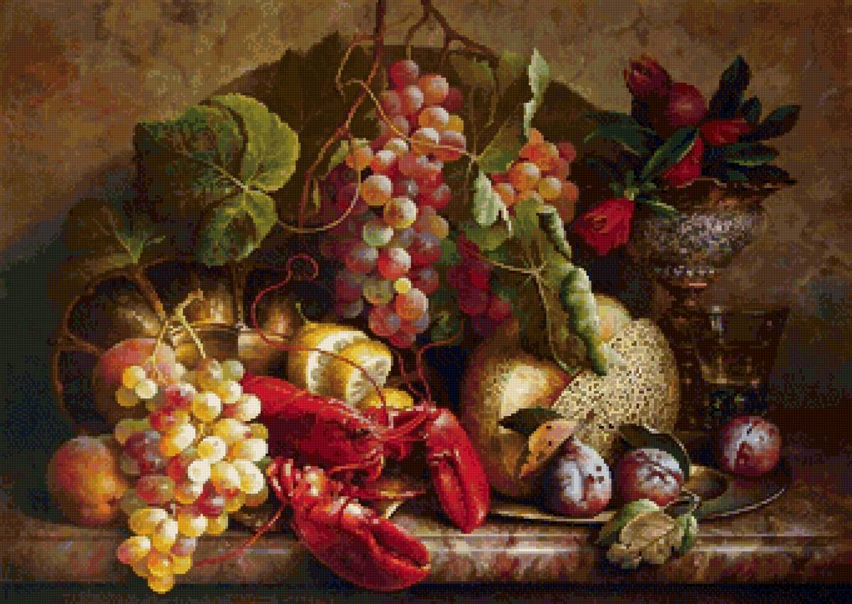 Натюрморт - фрукты, натюрморт, виноград, рак - предпросмотр