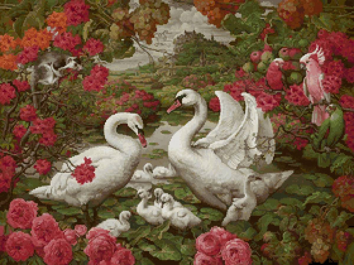 Лебеди - птицы, цветы, лебеди - предпросмотр