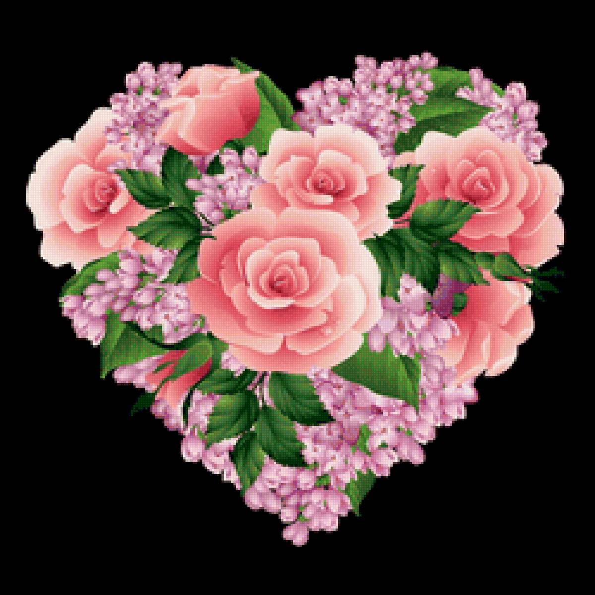 Цветочное сердце - розы, букет, цветы, сирень - предпросмотр