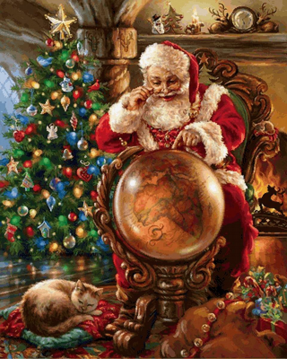 Санта-Клаус - елка, глобус, санта-клаус, новый год - предпросмотр