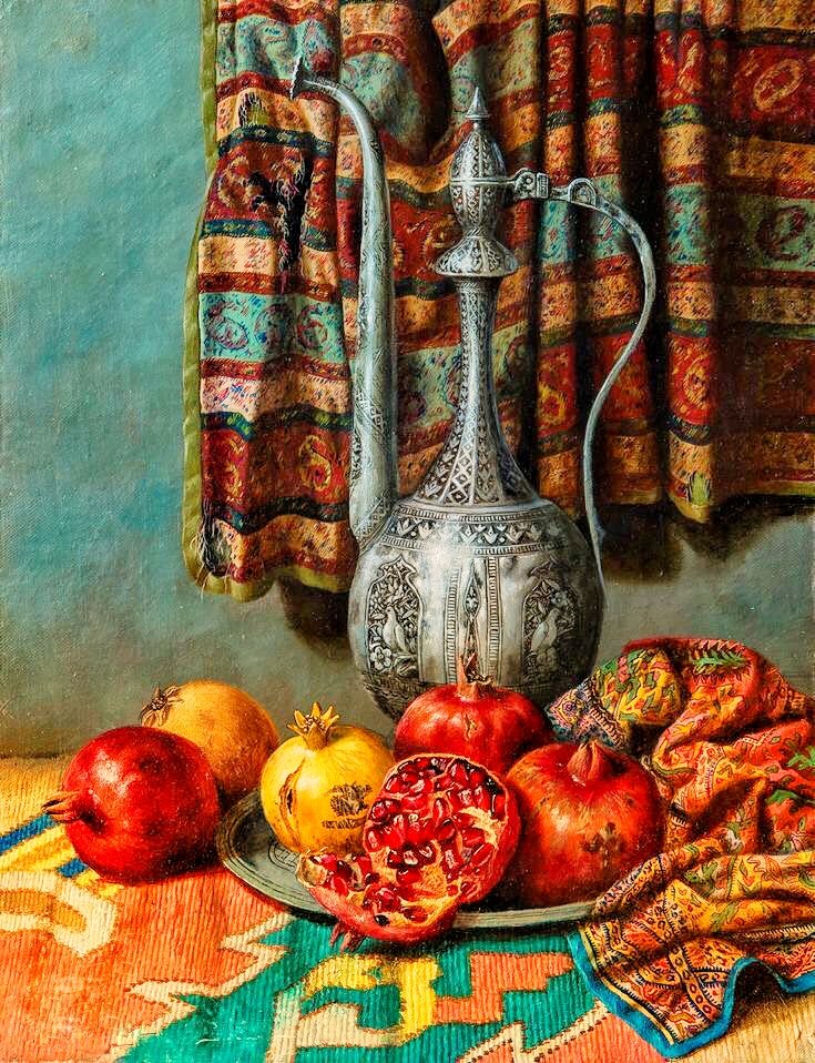 Гранаты и кувшин - кувшин, натюрморт, гранат - оригинал