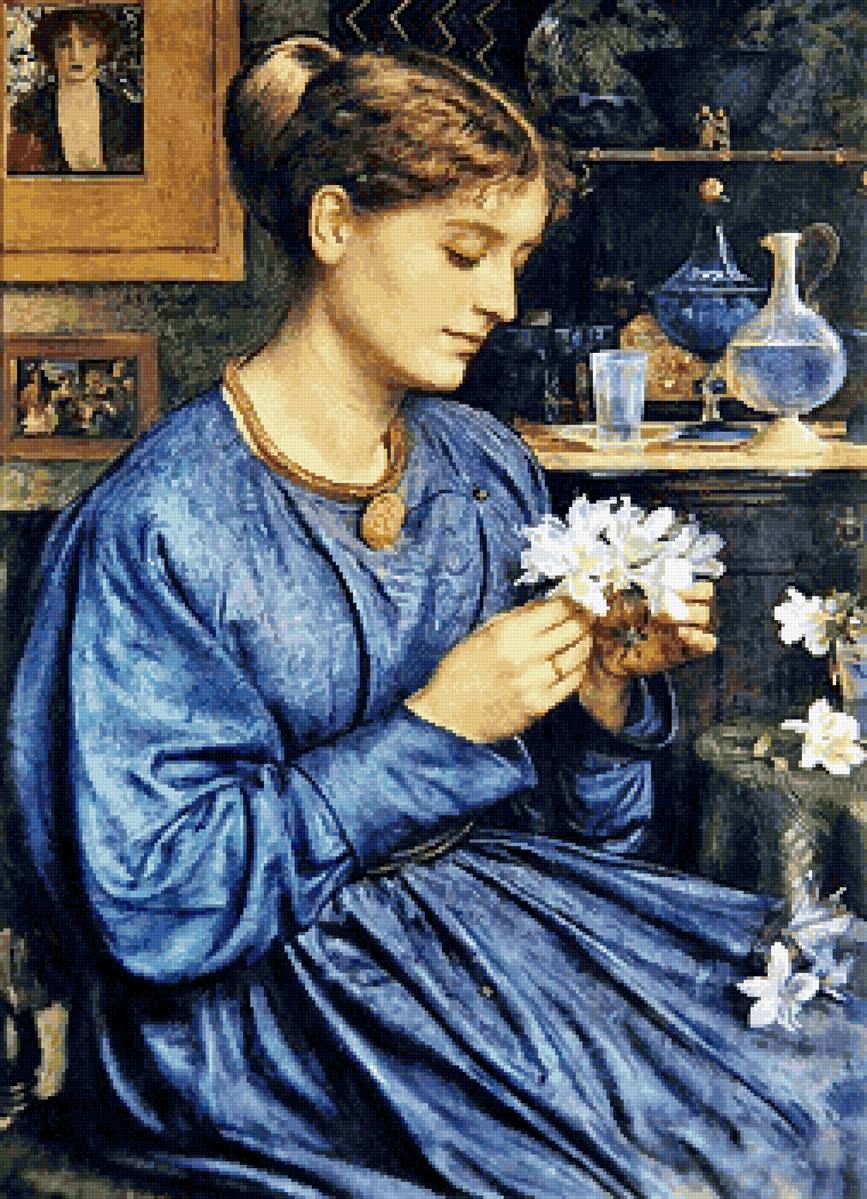 Девушка в синем платье - портрет, платье, девушка, интерьер - предпросмотр