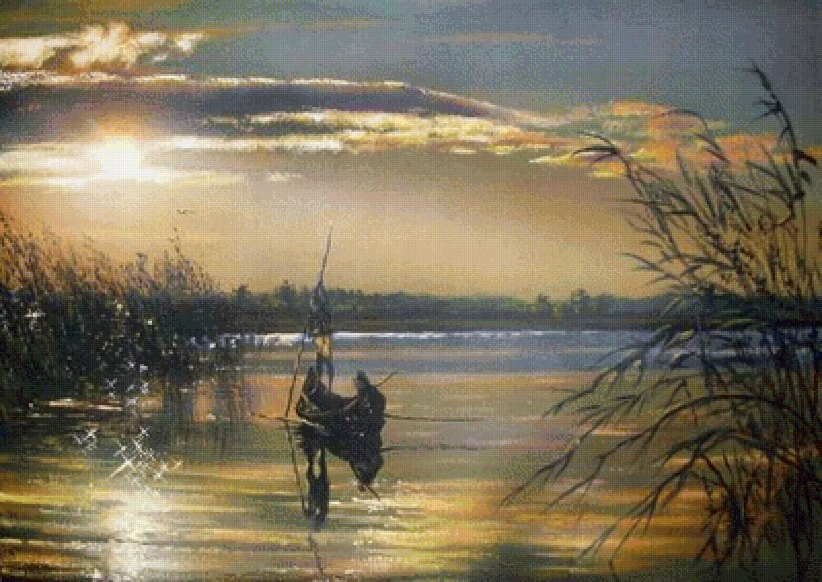 Сергей Ковальчук_3 - река, сергей ковальчук, картина, лодка, пейзаж - предпросмотр