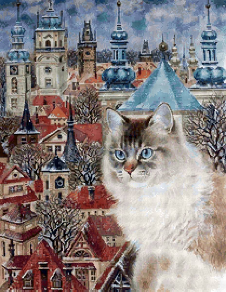 Хранитель города - кот, зима, город, крыши - предпросмотр