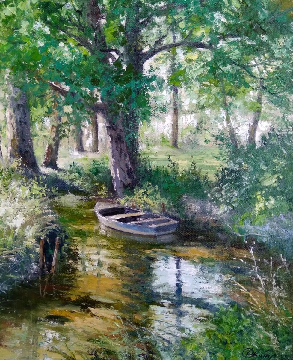 Лесная заводь - лодка, озеро, лес, тишина - оригинал