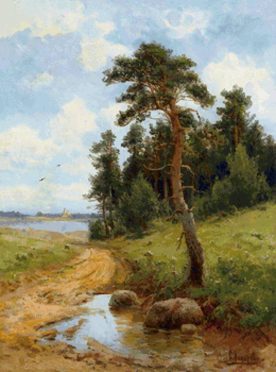 Пейзаж - сосна, озеро, лето, федоров, дорога - предпросмотр