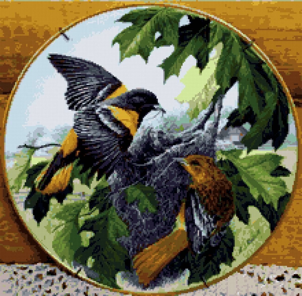 Заботливые родители - птицы, деревня, весна, листья, гнездо - предпросмотр